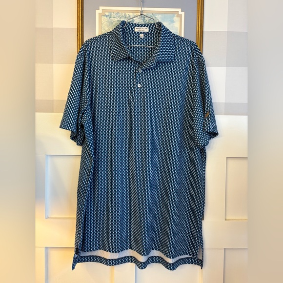 Peter Millar Navy and White Patterned Polo Shirt Size Large - Picture 1 of 7